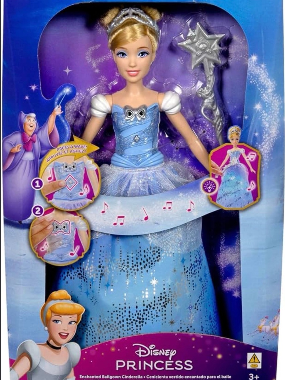 NWT Mattel Disney Princess Cinderella Light-Up Blue Ballgown Doll